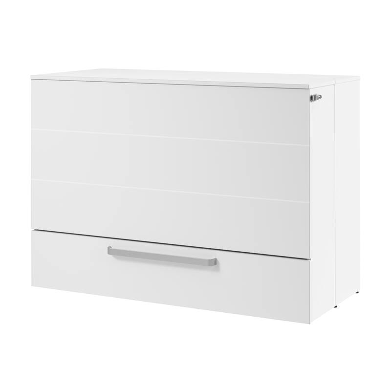 Bestar Borealis 57W Full Murphy Cabinet Bed with Drawer and Mattress