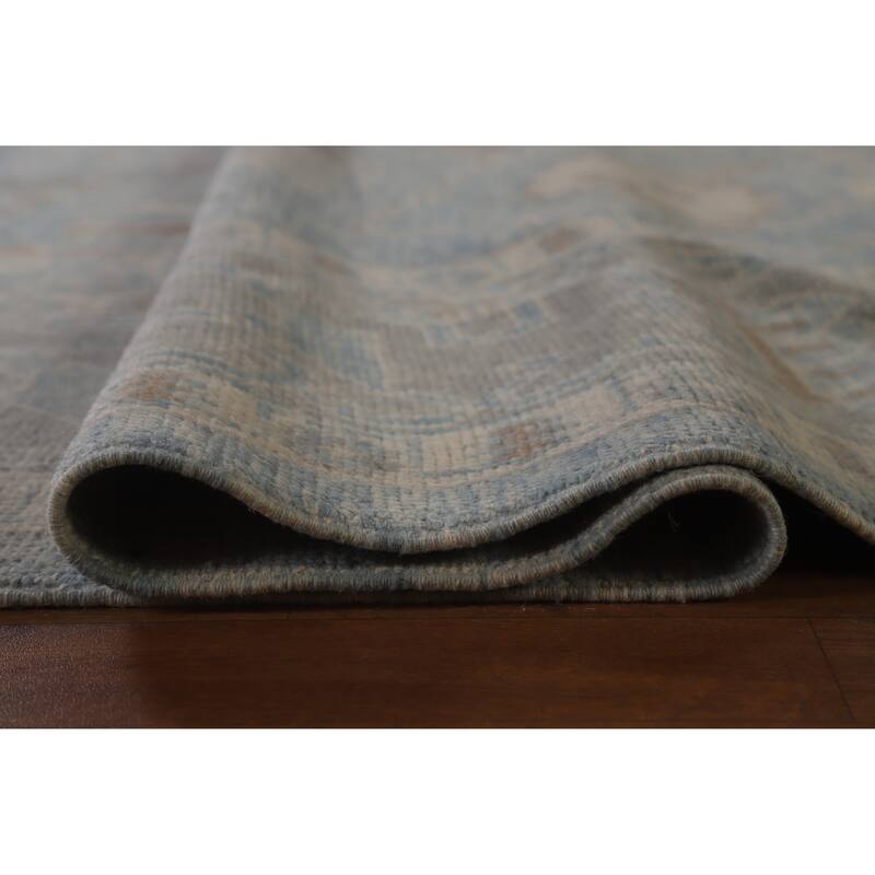Hand Knotted Oriental 100% Wool Carpet Transitional All-Over Navy Blue & Blues Oushak Area Rug - 14' 11'' X 10' 11''