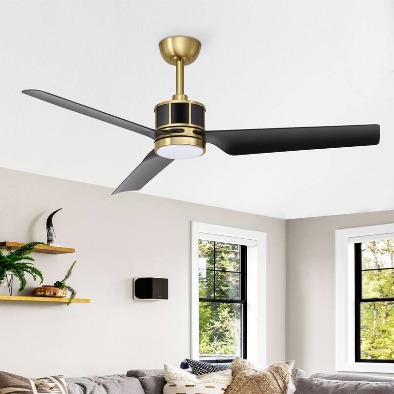 52" Reversible 3-Blade Smart LED Ceiling Fan with Remote Control and Light Kit - Black/gold