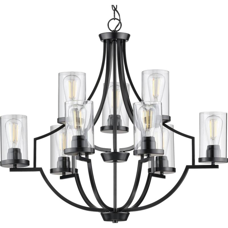 Lassiter Collection 9-Light Matte Black Clear Glass Modern Chandelier Light - 34.000" x 19.200" x 14.000"