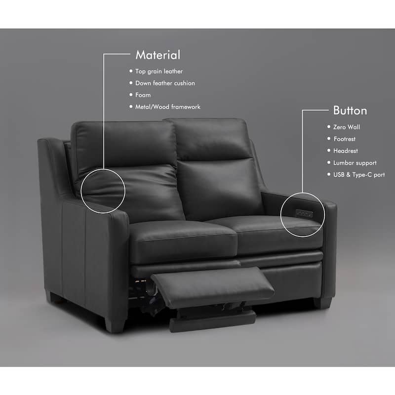 Genuine Leather 56" Triple-Motor Power Zero-Wall Reclining Loveseat with USB&USB-C Port