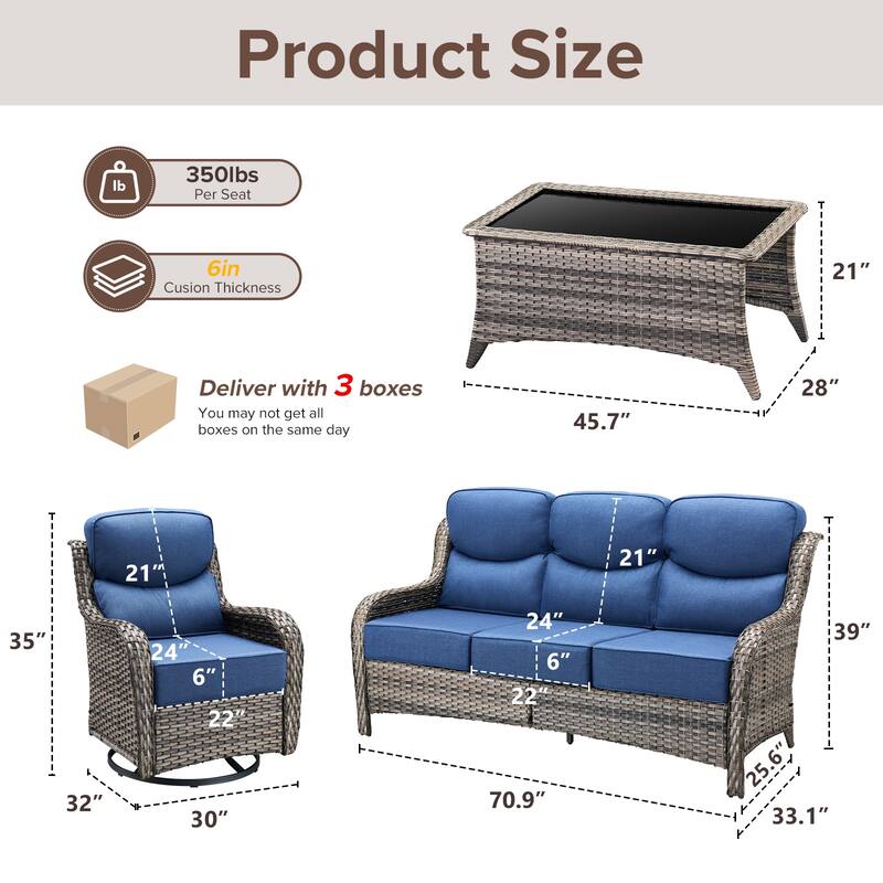 Gymojoy 4-Piece Patio Furniture Set with Swivel Glider Chairs, 6-Inch Ultra-Plush Cushions & Water-Resistant Olefin Fabric
