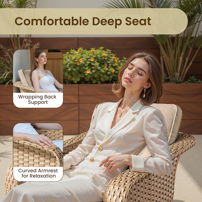 OVIOS Outdoor Wicker Swivel Chair 3-Piece Set (with Side Table)