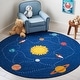 preview thumbnail 20 of 21, SAFAVIEH Kids Playhouse Machine Washable Slip Resistant Estel Neighborhood Road Rug 5' Round - Navy/Gold - Round