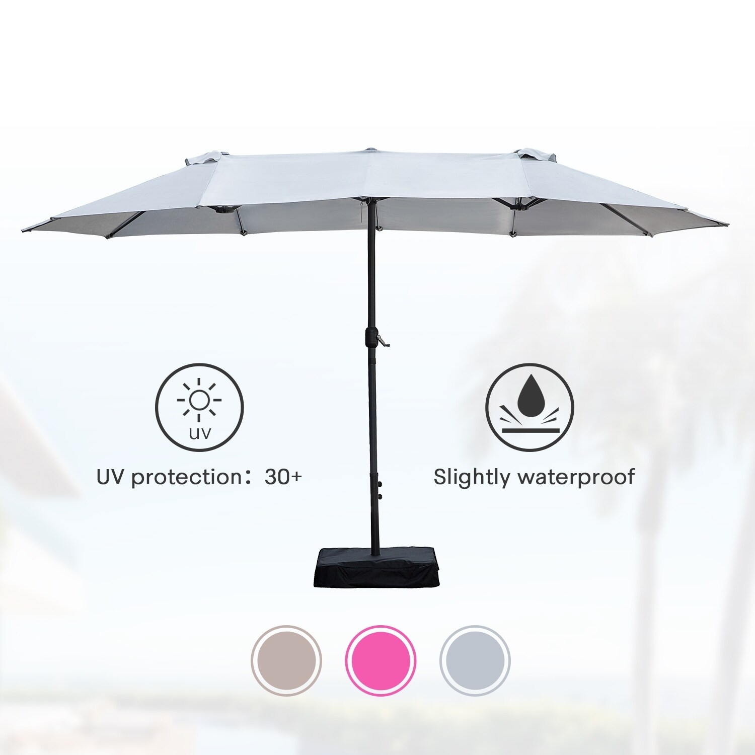 grey patio umbrella with base