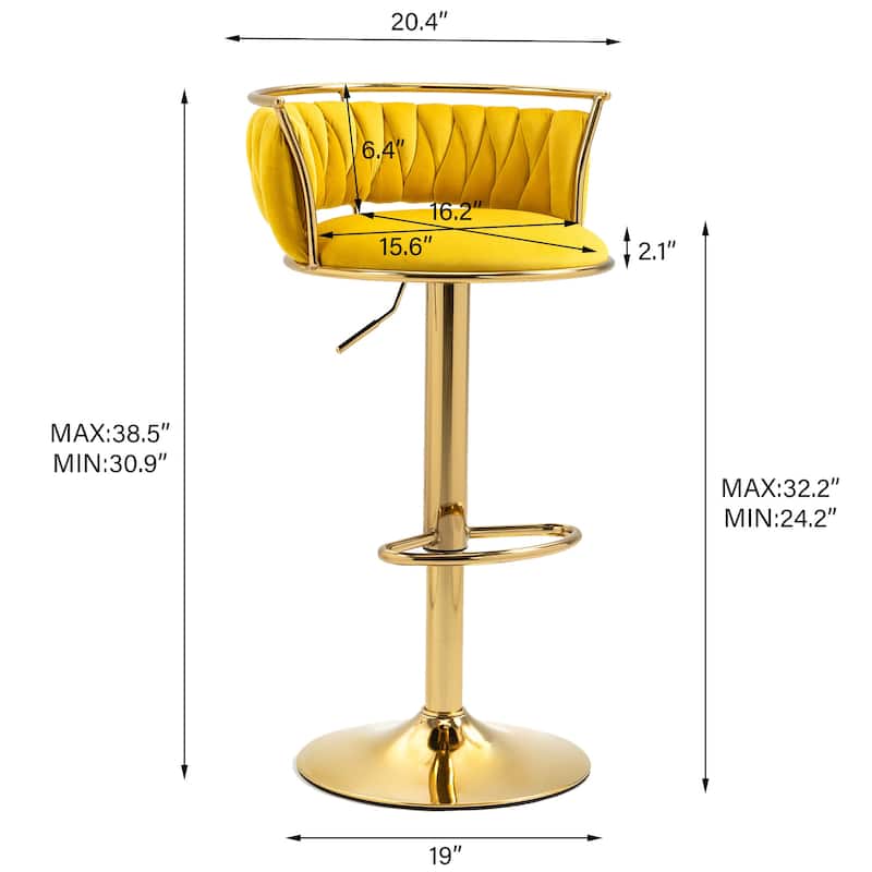 4 Set Modern Velvet Adjustable Swivel Bar Stools with Metal Frame