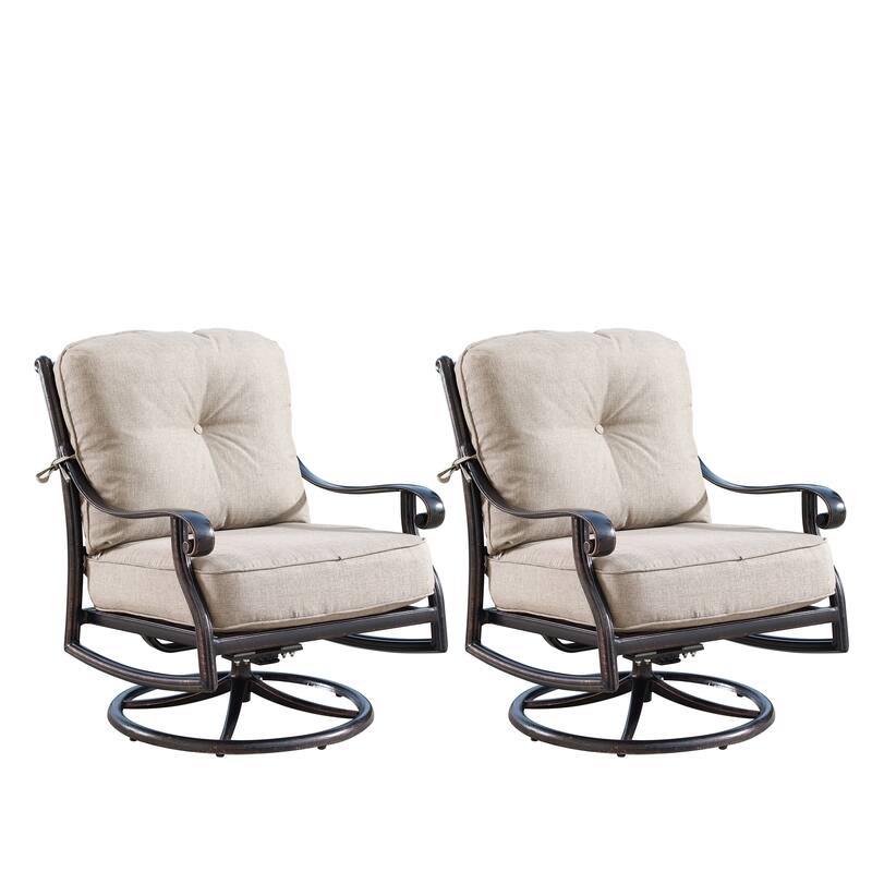 Outdoor Aluminum 34 in. Round Fire Table Set with Four Deep Seating Swivel Rocking Chairs & Accessories