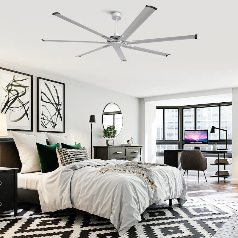 Ceiling Fan Modern 84" Industrial 7-Blade Silver Metal