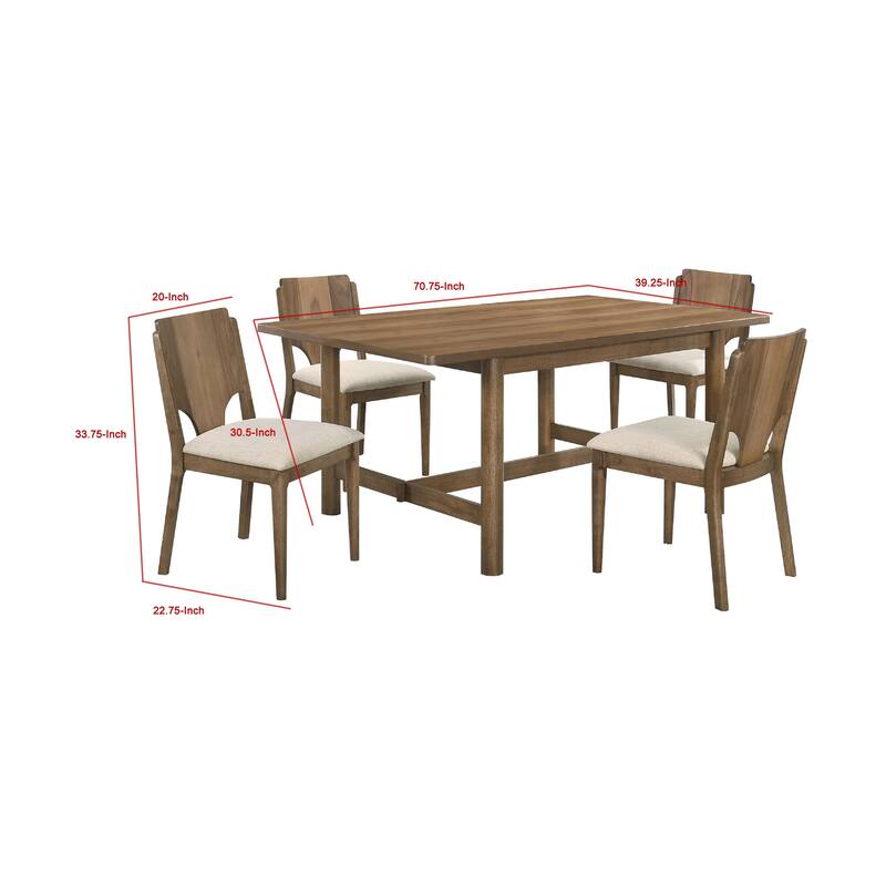 Billie 5pc Dining Table and 4 Chairs Set, Rich Walnut Brown and Beige