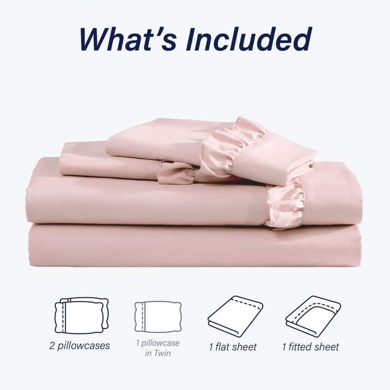 Home Essential Luxurious Silky Ruffle Hem Microfiber Bedding Sheet Set