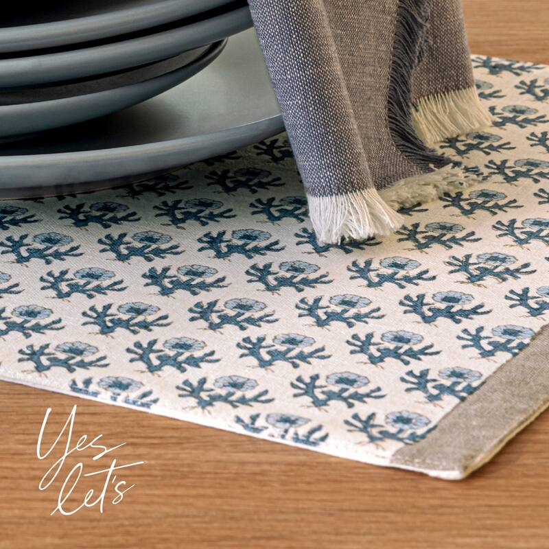 over&back Hand-Blocked 100% Cotton Placemats - Machine Washable - Set of 4