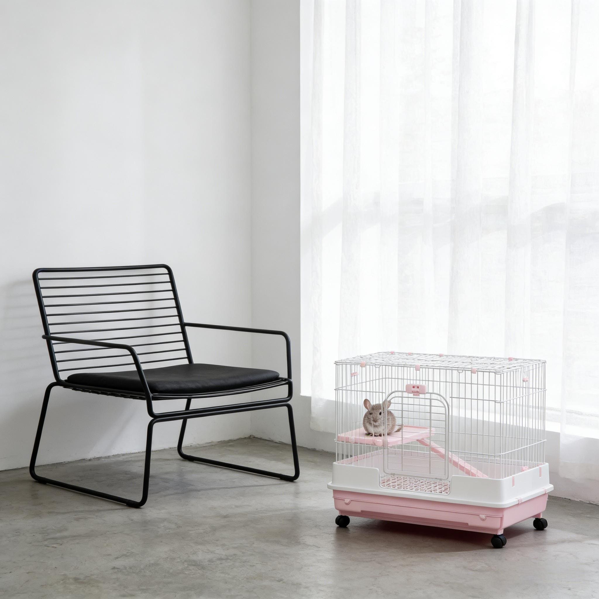 Pet House with Wheels,Small Animal Cage Rabbit Hutch is designed for convenient cleaning - Pink