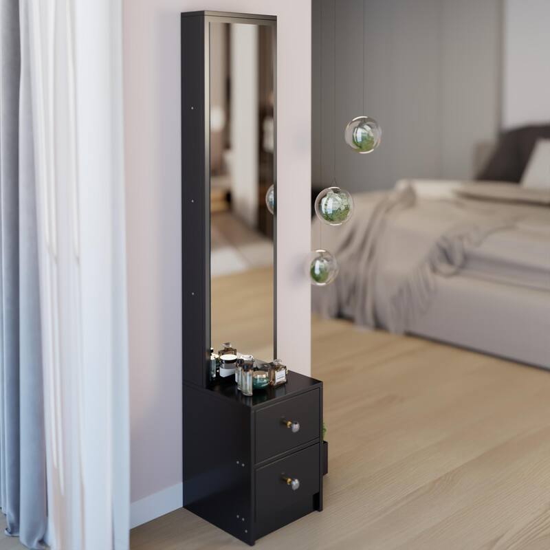 63" H Full Body Dressing Mirror Cabinet with Multi-Layer Storage, Standalone or Vanity Companion