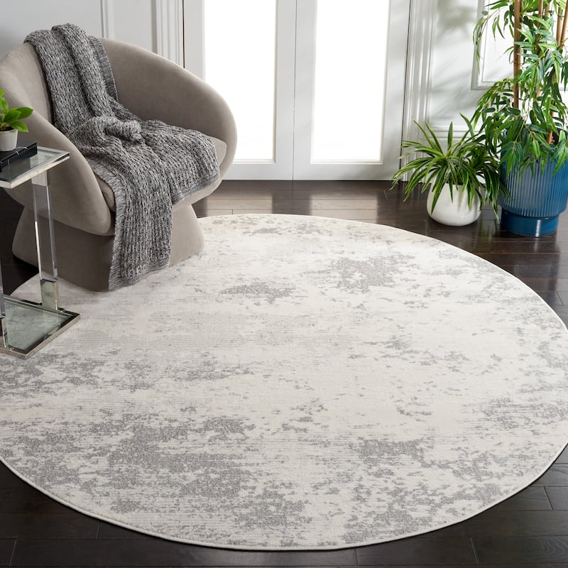 SAFAVIEH Whisper Kana Modern Abstract Rug - 6'7" Round - Ivory/Grey