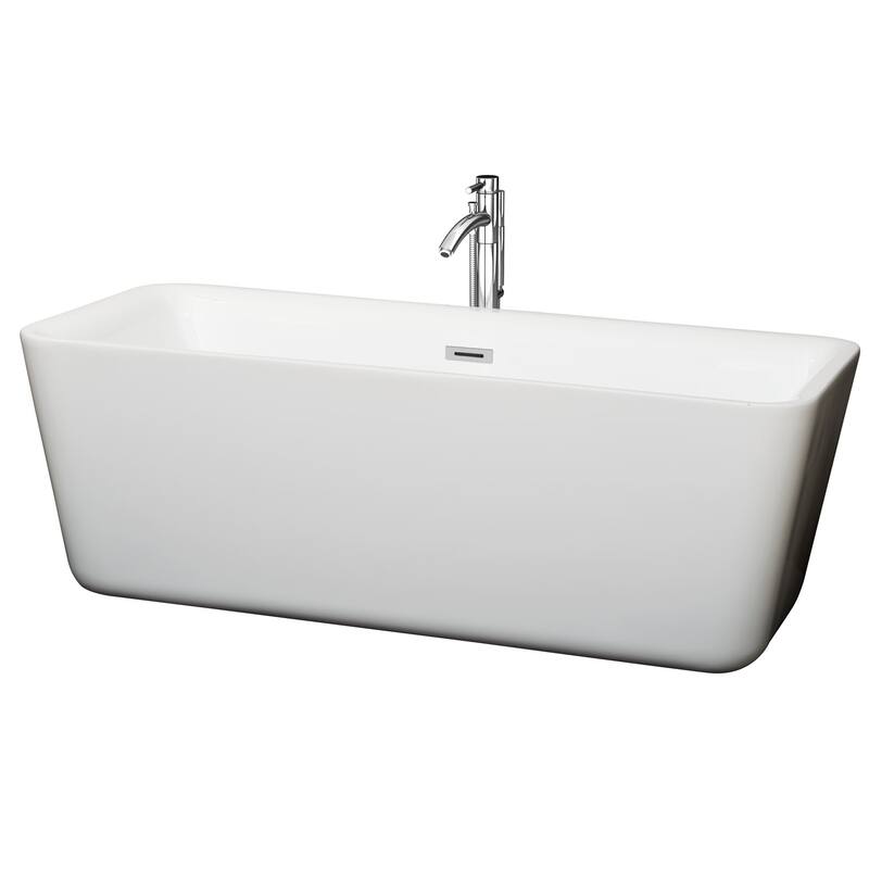 Wyndham Collection Emily 69" Free Standing Acrylic Soaking Tub with - White / Polished Chrome Trim