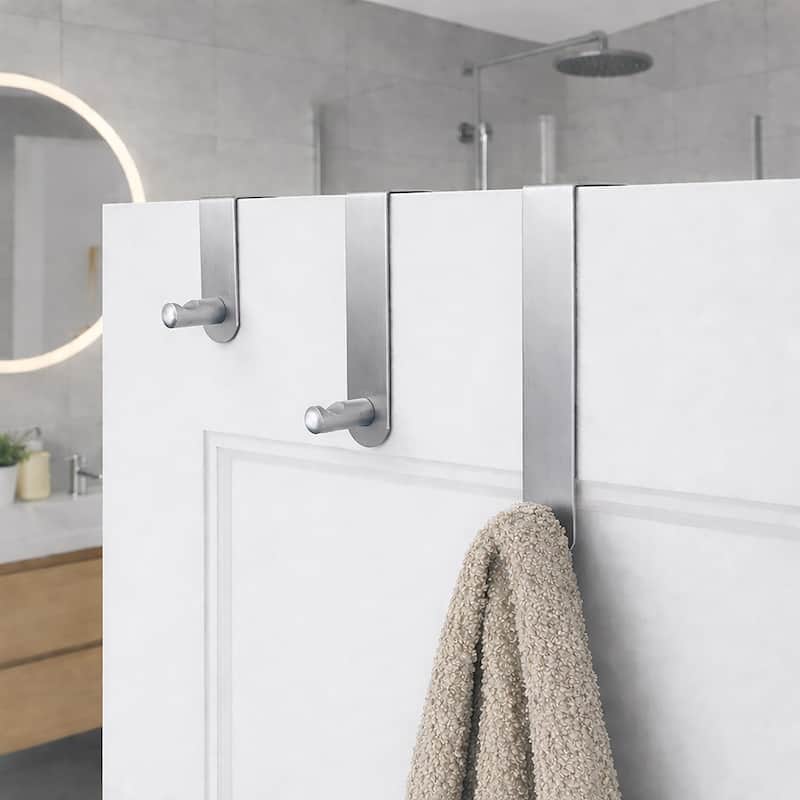 Adjustable Over The Door Hooks - 3-Piece Door Hanger Set for Clothing and Accessories - Silver