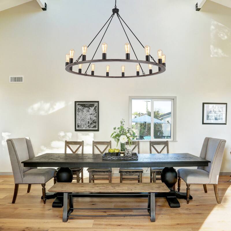 16-Light Farmhouse Chandelier , 47.24 In Wagon Wheel Chandelier for Dining Room Living Room Bedroom Kitchen