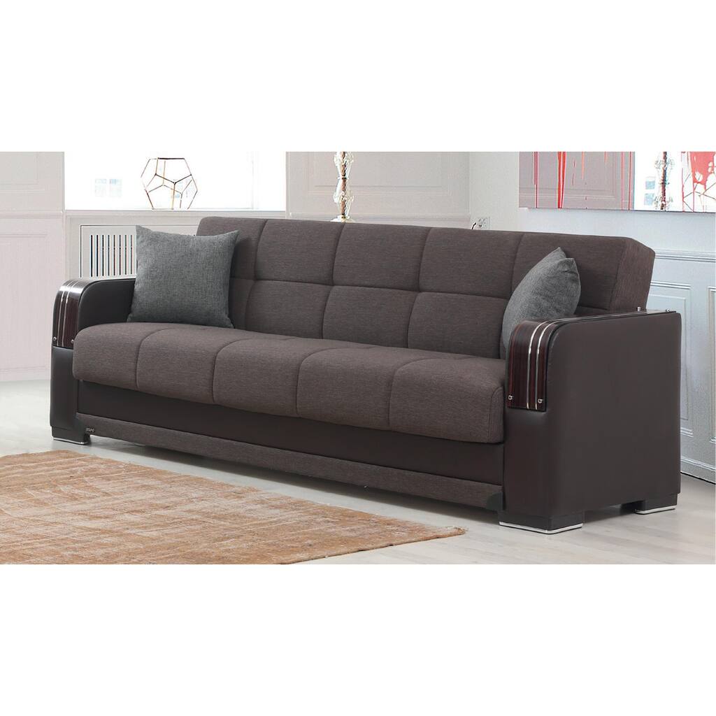 Kingston Brown Fabric-Leather Upholstered Convertible Sleeper Sofa with Storage