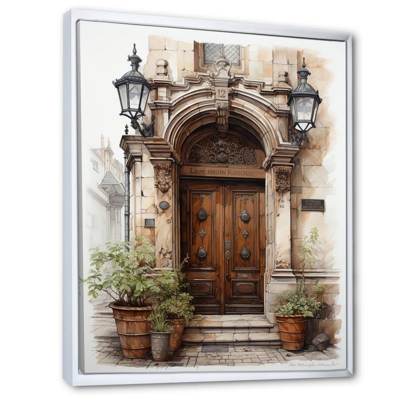 Designart "France Lyon Old Town Door II" France Framed Wall Art Prints
