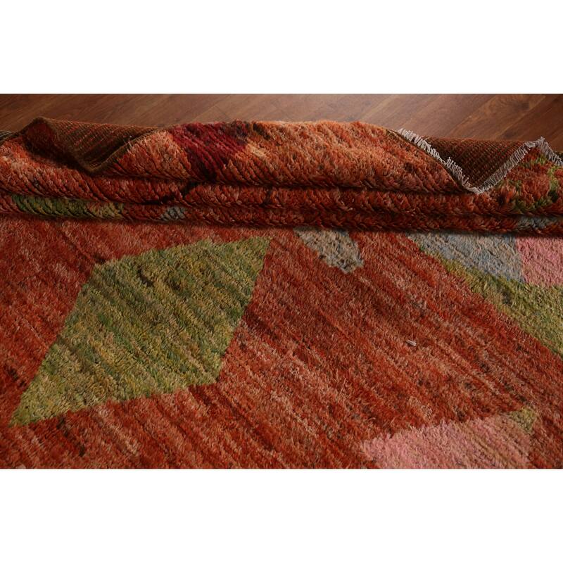 Orange Tribal Moroccan Oriental Rug Hand-Knotted Tribal Wool Carpet - 7'0" x 9'7"