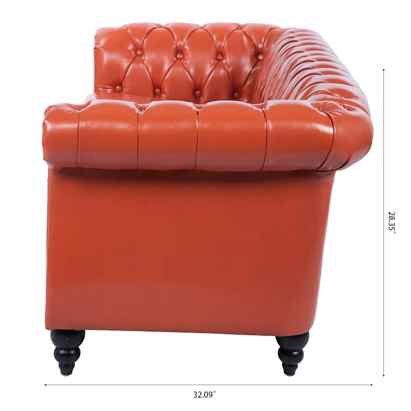 Chesterfield PU Leather 3 Seater Sofa, Button Tufted Deep Seat Sofa, Upholstered Sofa with Rolled Arms & Nailhead Trim