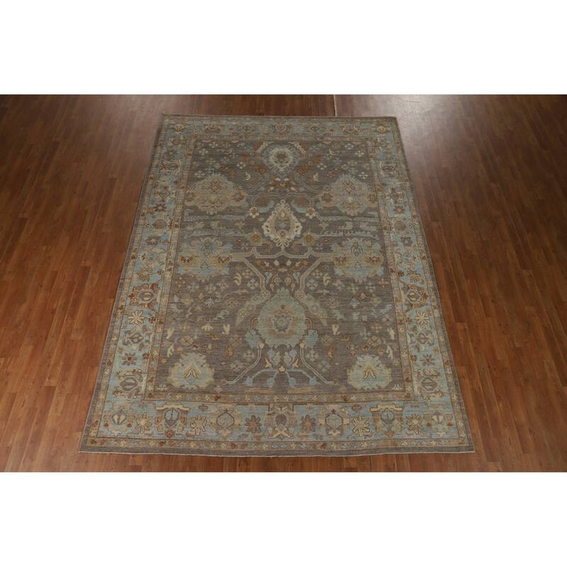 Hand Knotted Oriental 100% Wool Carpet Transitional All-Over Greys & Charcoal Oushak Area Rug - 11' 8'' X 8' 2''