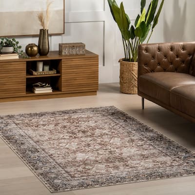 Nuloom Freesia Faded Floral SplashGuard Machine Washable Area Rug