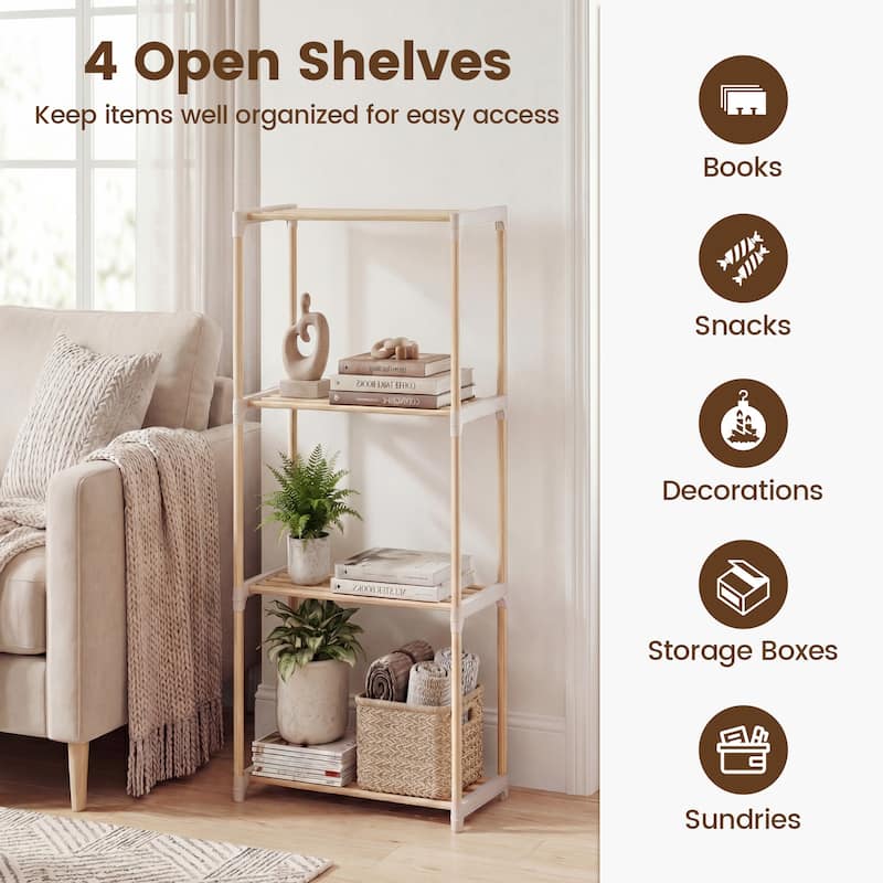 Gymax 2PCS 4-Tier Bookshelf w/Open Shelves Freestanding Storage