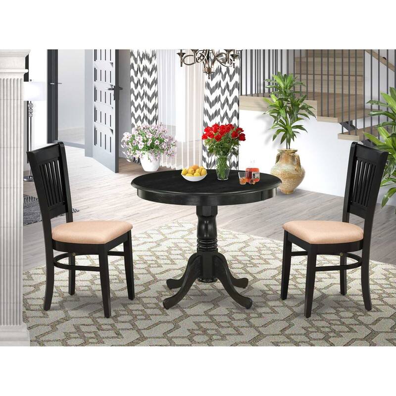 3-Piece Black Finish Solid Wood Top - Dining Room Set - Seats 4