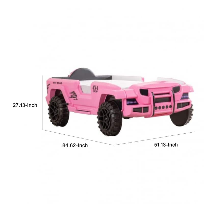 Randy SUV Twin Bed with Lights and Sound Effects, Pink Faux Leather