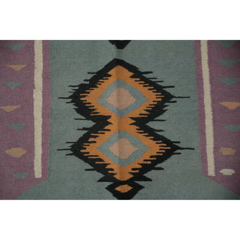 Hand Woven Oriental 100% Wool Carpet Southwestern Tribal Navy Blue & Blues Kilim Area Rug - 10' 2'' X 8' 4''