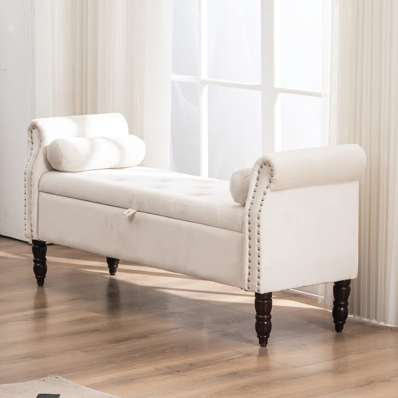 HOMYKA Storage Ottoman Bench with Rolled Arm