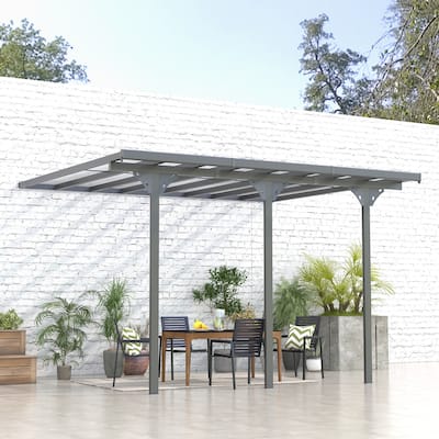 Outsunny 12' x 10' Outdoor Polycarbonate Pergola, Transparent UV Blocking Awning, Hardtop Deck Gazebo with Adjustable Posts