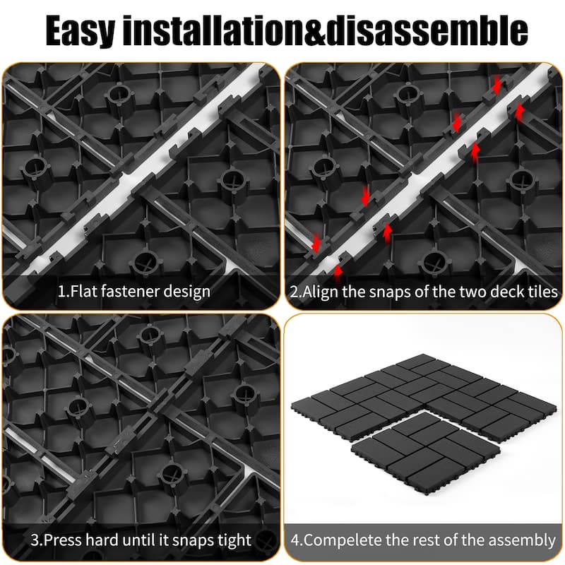Plastic Interlocking Decking Tiles, 44 Packs Of Terrace Decking Tiles, 12"X 12" Waterproof For All-Weather Use