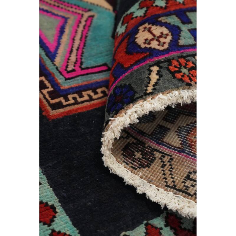 Hand Knotted Oriental 100% Wool Carpet Traditional Tribal Navy Blue & Blues Ardebil Runner Rug - 10' 0'' X 3' 2''