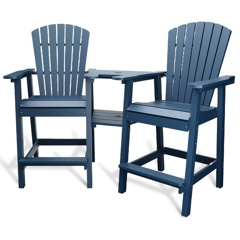 Set of 2 High Adirondack Chairs, Barstools for Deck, Patio, Balcony - Blue
