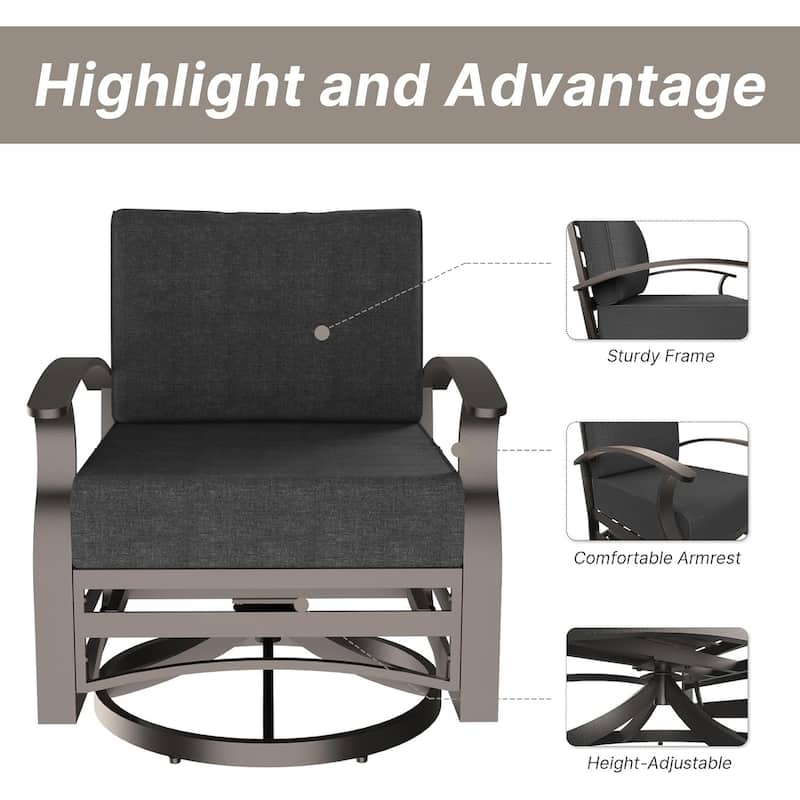 Kullavik Aluminum Outdoor Patio Furniture with Curved Armrests & Firepit Table