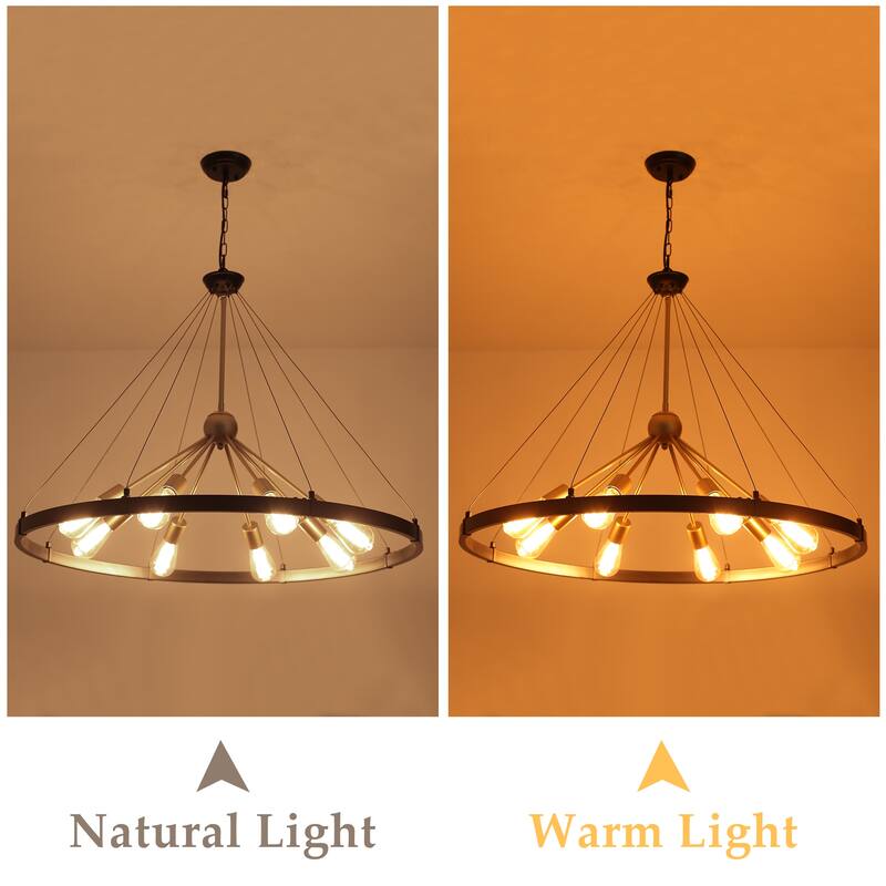 8-Light Farmhouse Wagon Wheel Chandelier with Adjustable Chain