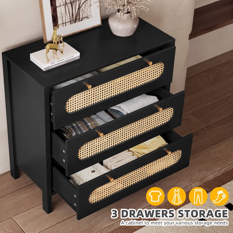 Moasis 4-6-Drawer Dresser Chest Drawer Storage Cabinet Rattan Wood Closet