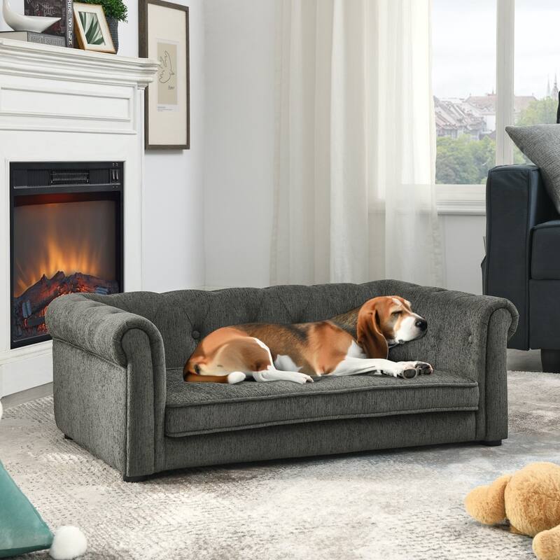 Elevated Dog Sofa Bed for Small and Medium Dogs, Durable Pet Couch - Grey