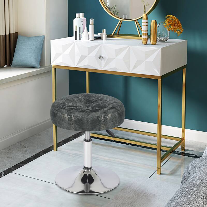 Adeco Makeup Vanity Stool Chair Round Ottoman Swivel Adjustable