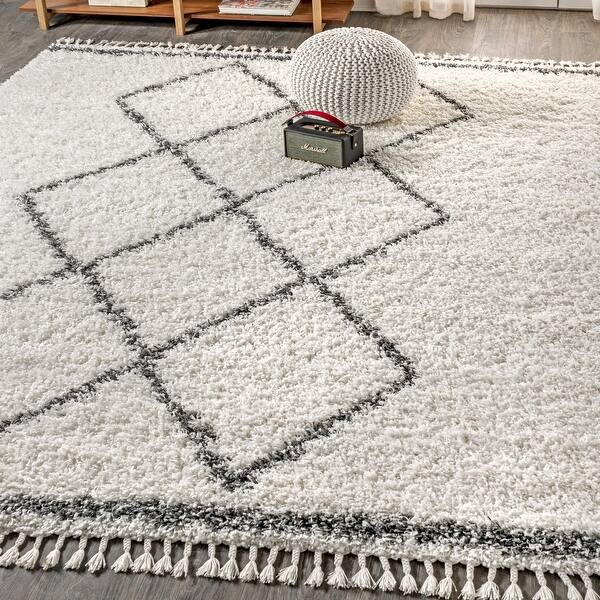 slide 1 of 32, Mercer Shag Plush Tassel Moroccan Tribal Trellis Geometric Area Rug
