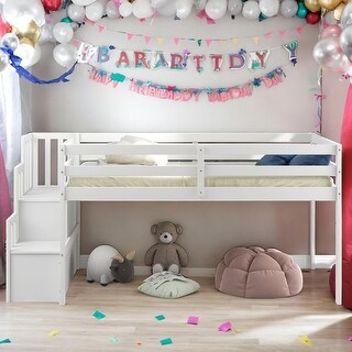 Modern Twin Size Loft bed With Staircase And Storage Or Entertainment Space for Bedroom