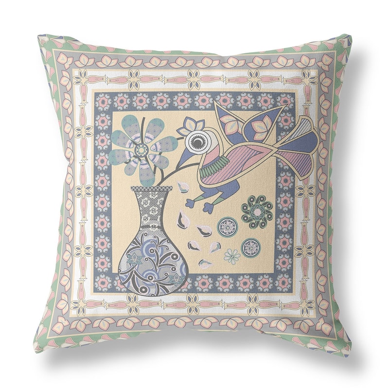 HomeRoots 26" x 26" Green Peacock Blown Seam Floral Indoor Outdoor Throw Pillow - 26.00' X '5.00' X '26.00
