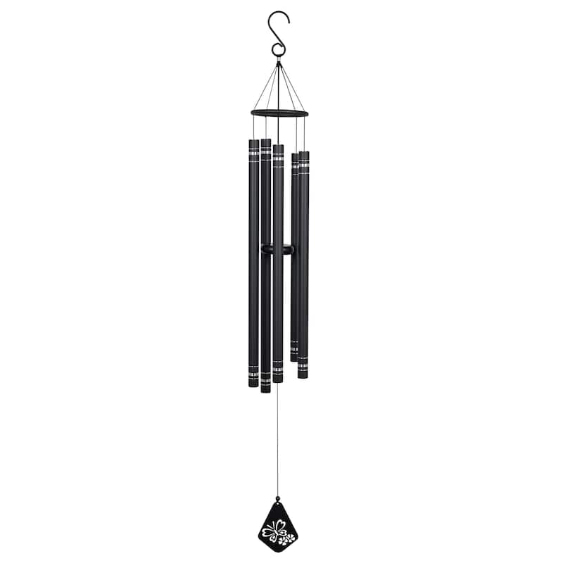 51" Black Metal Windchime with Butterfly Windcatcher