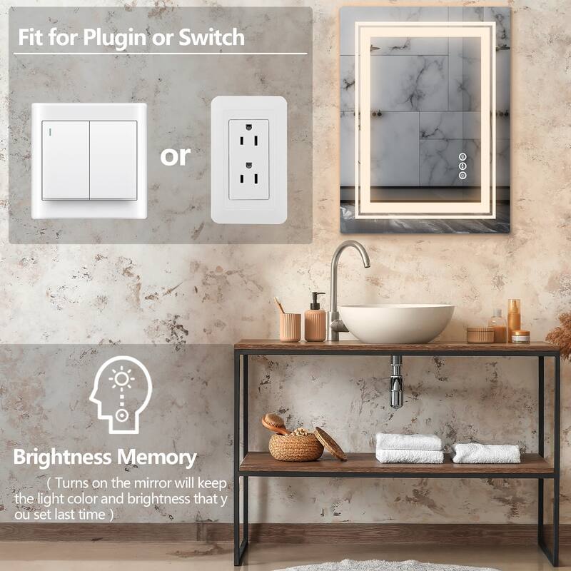 LED Bathroom Vanity Mirror 3 Colors Dimmable with Front and Backlit for Bedroom,Hotel