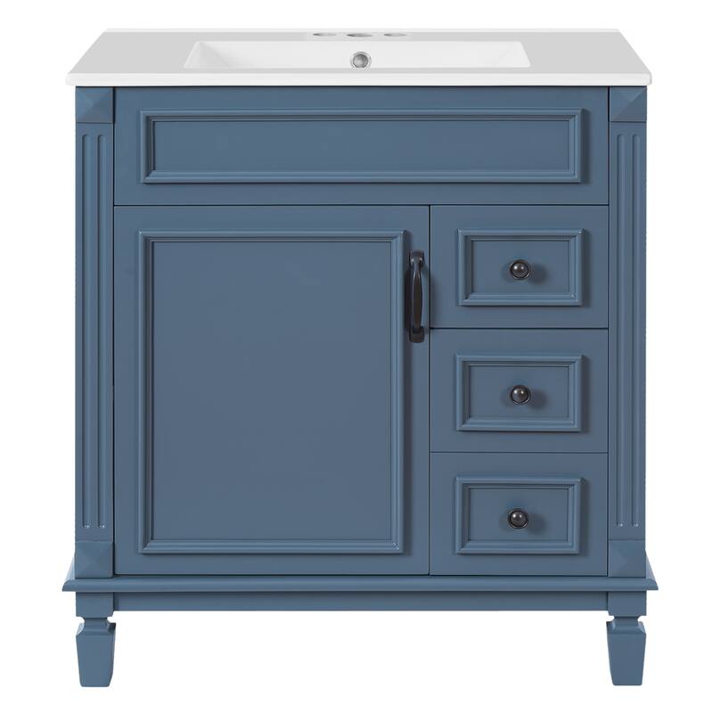 Bathroom Vanity with Ceramic Sink, Small Bathroom Storage Cabinet, Bathroom Cabinet with 2 Drawers & Adjustable Shelf