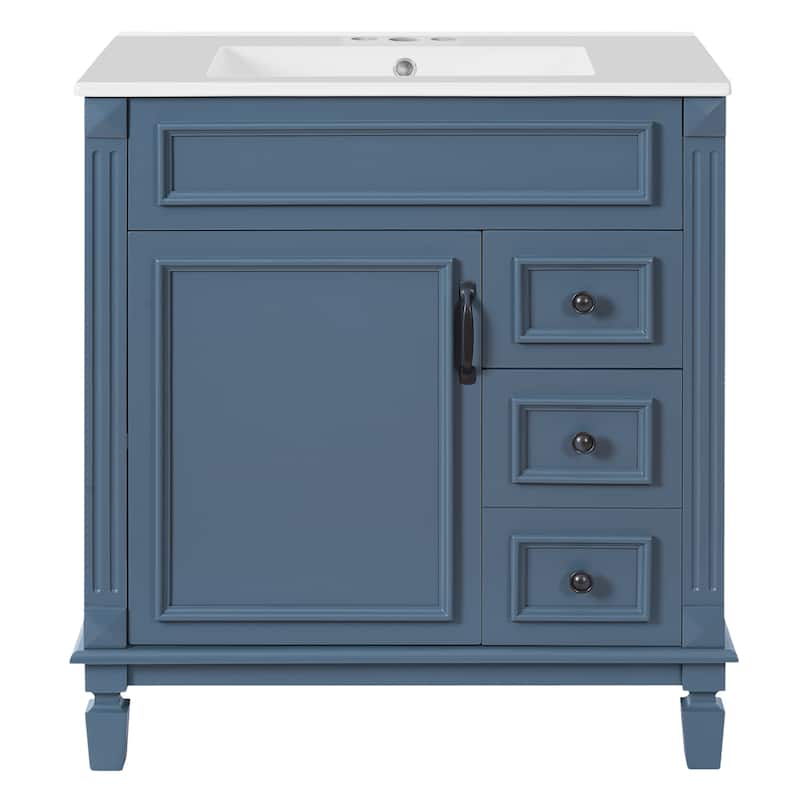 GDF Studio - Belcourt Modern Bathroom Vanity with Ceramic Sink, 2 Storage Drawers and Adjustable Shelf