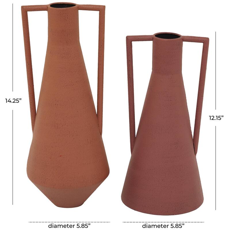 Orange Metal Decorative Vase with Handles (Set of 2)