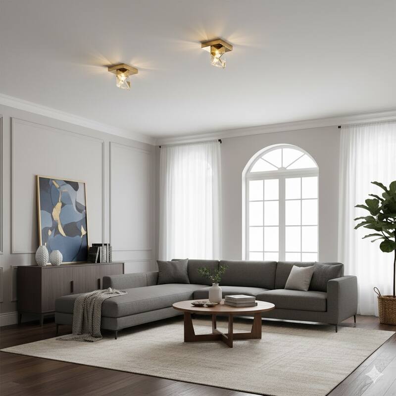 Gold LED Flush Mount With Crystal Shade